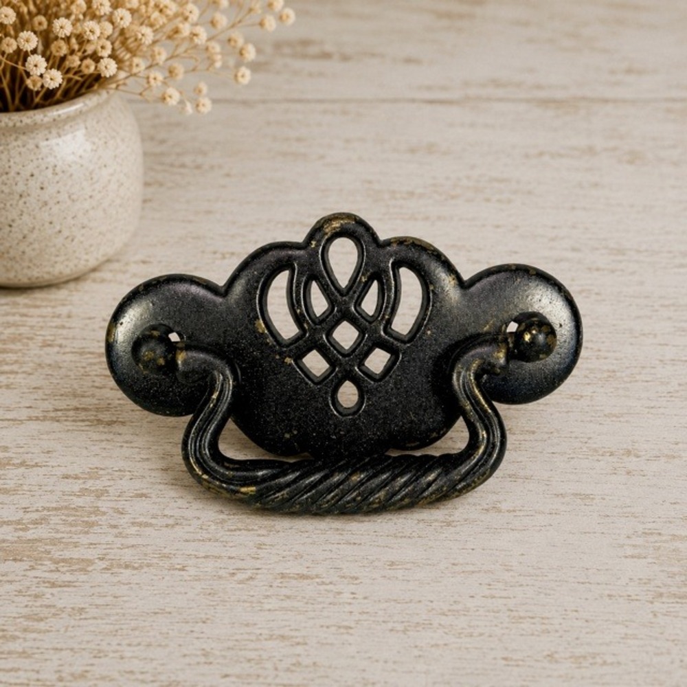Vintage Black Brass Batwing Chippendale Drawer Bail Pull 2.5" Center Handle